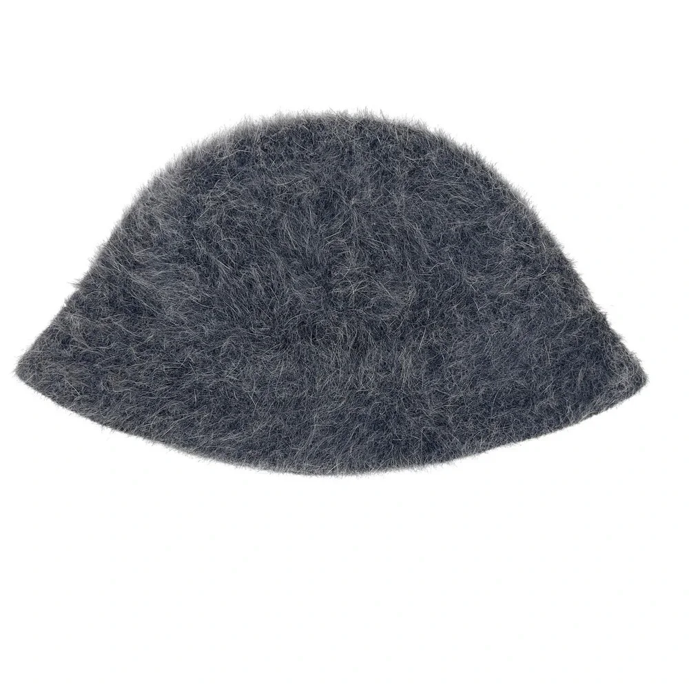 Vintage Fuzzy Bucket Hat Charcoal Grey Angora Wool Blend Grannycore One Size